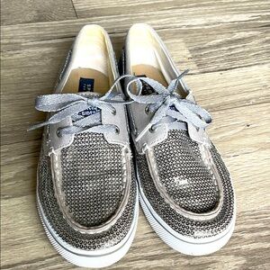 Sperry Topsider Silver Sequin Boat Shoes